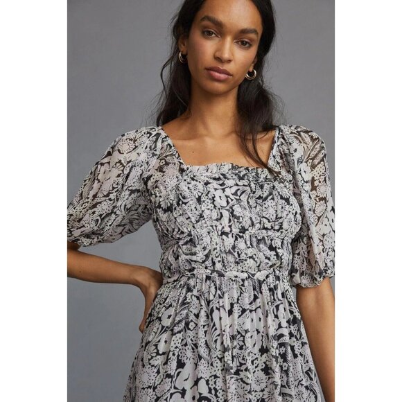 By Anthropologie Squareneck Smocked Midi Dress Resort XS New - Picture 2 of 6